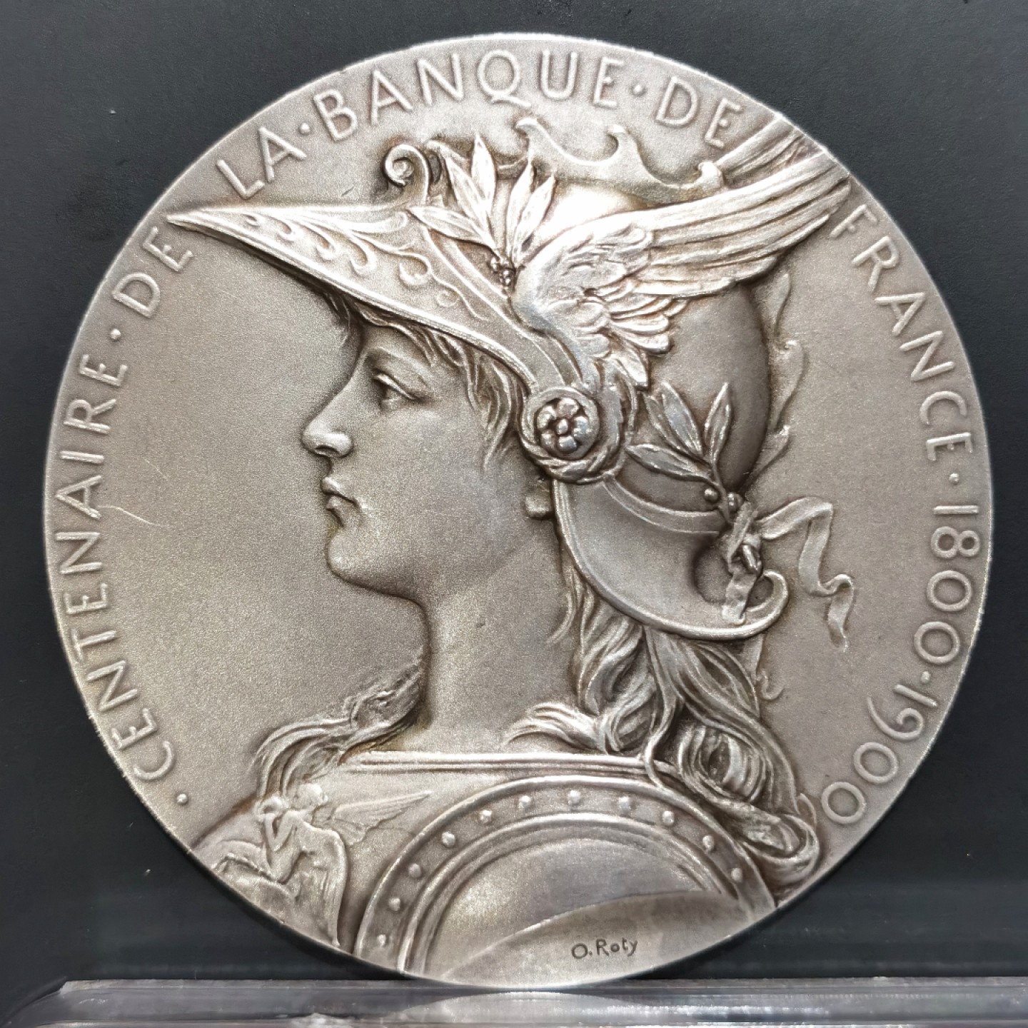 博洋堂“大航海之辉”世界钱币精品专场暨第012期（全场包邮） 法国法兰西银行百年纪念 戎装玛丽安娜 Roty作品 68mm大银章 带原盒