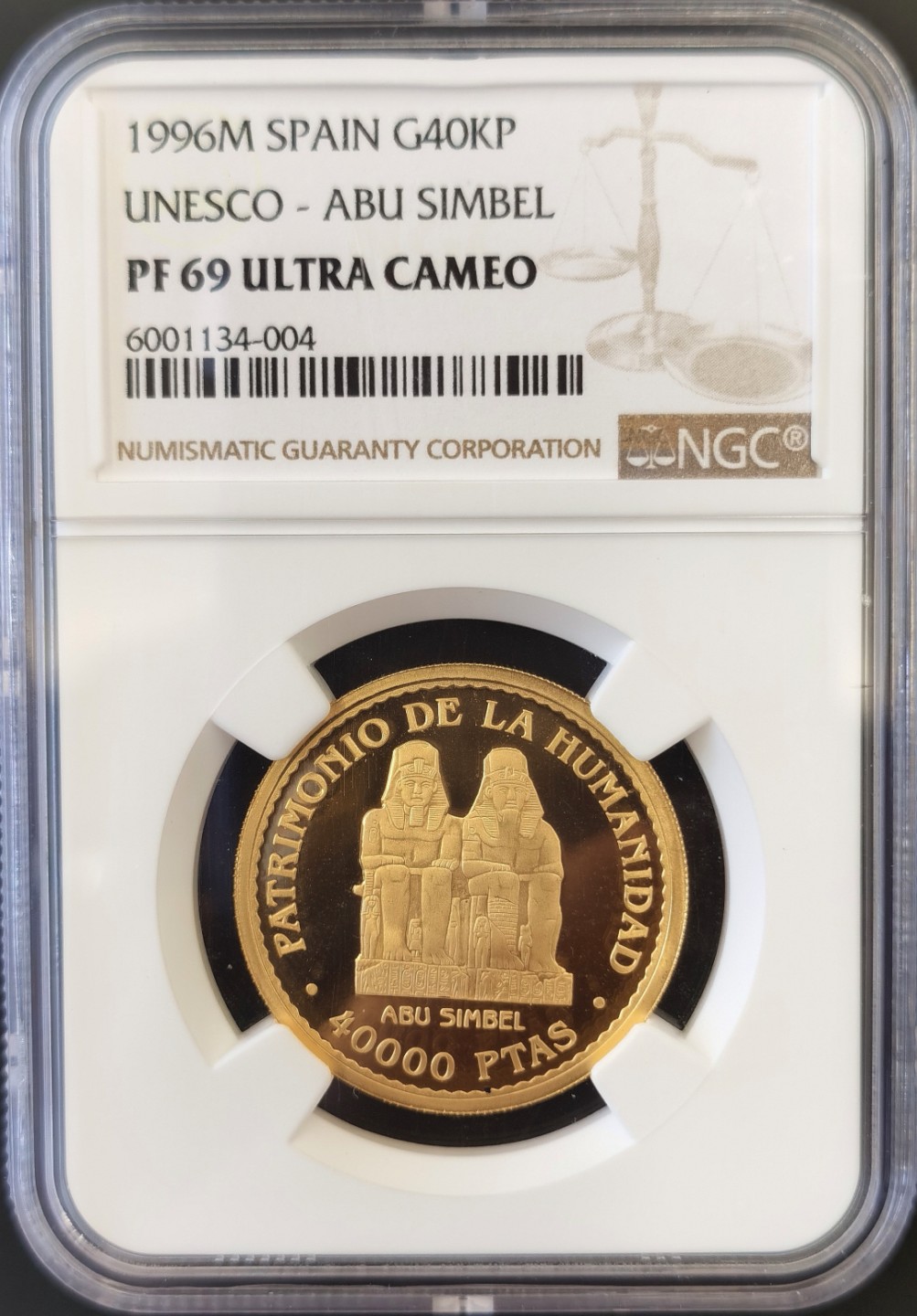 博洋堂“大航海之辉”世界钱币精品专场暨第012期（全场包邮） NGC PF69UC 西班牙1996年联合国教科文世界文化遗产——阿布辛贝神庙 40000比塞塔 13.5克金币