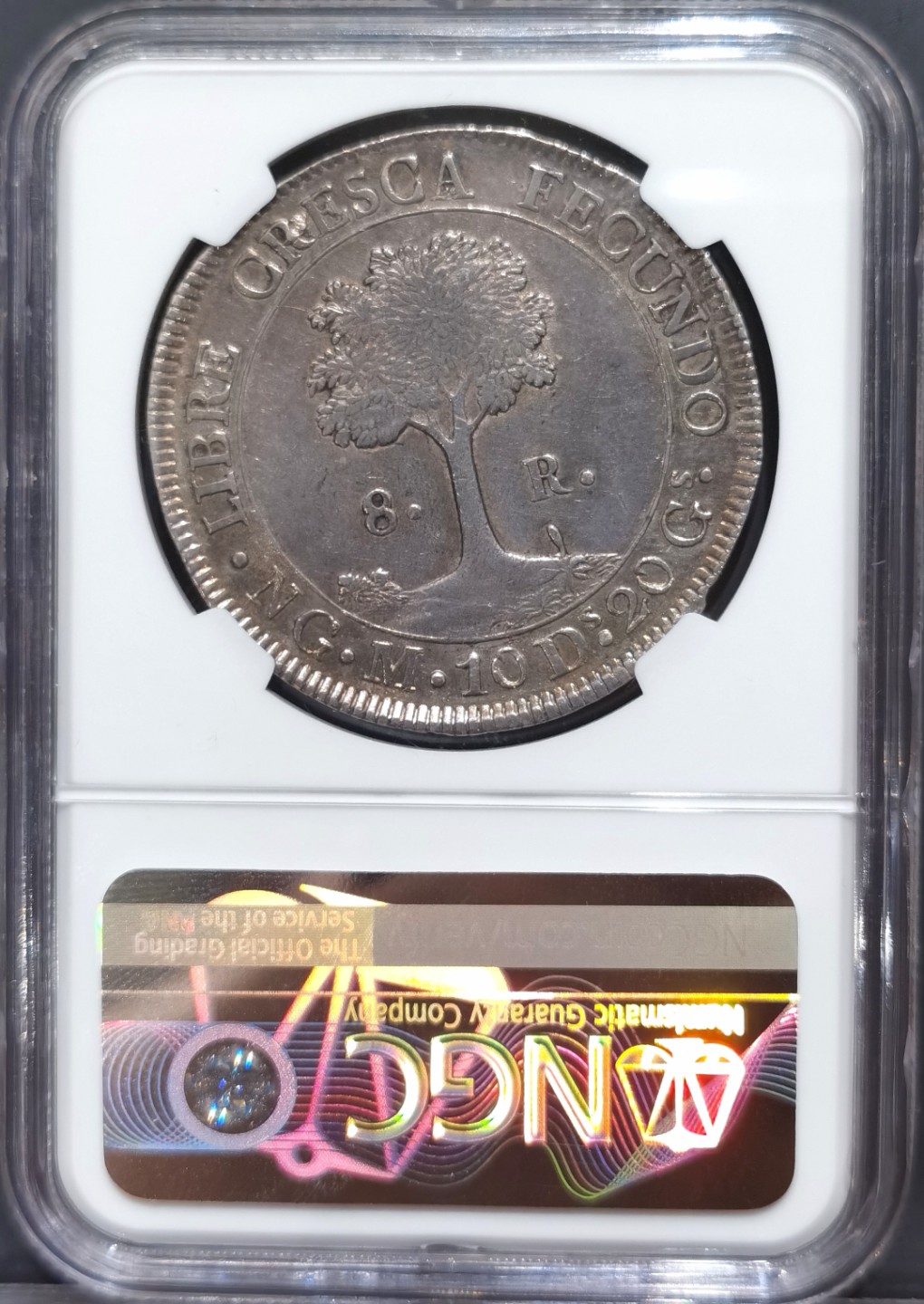 博洋堂“大航海之辉”世界钱币精品专场暨第012期（全场包邮） NGC AU50 中美洲危地马拉1836年太阳脸小树8里亚尔 五彩原光  收藏必选