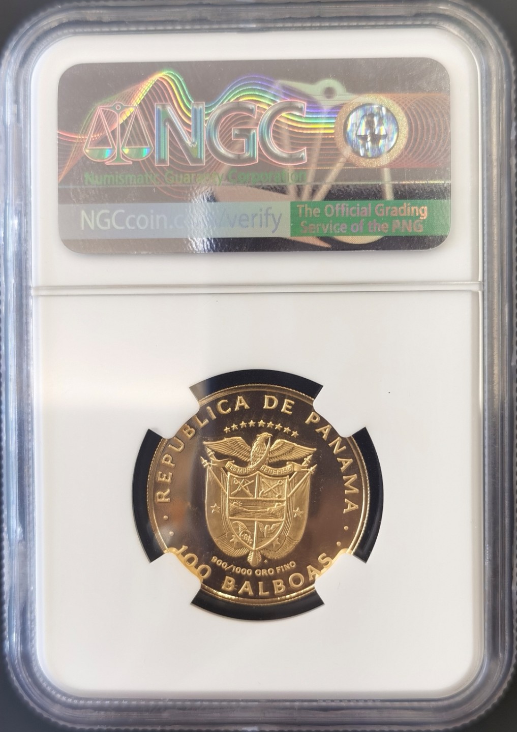 博洋堂“大航海之辉”世界钱币精品专场暨第012期（全场包邮） NGC PF67UC 巴拿马1977年100巴波亚 8.16克精制金币 首日标 N盒登记的只有8枚