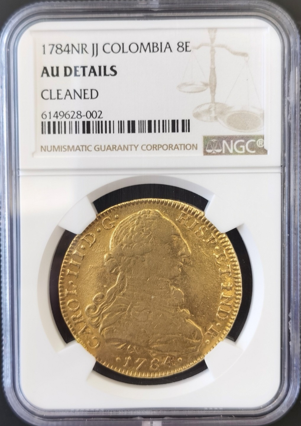 博洋堂“大航海之辉”世界钱币精品专场暨第012期（全场包邮） NGC AUD 西属哥伦比亚1784年卡洛斯三世8Escudos27克金币 状态非常好 克书价高