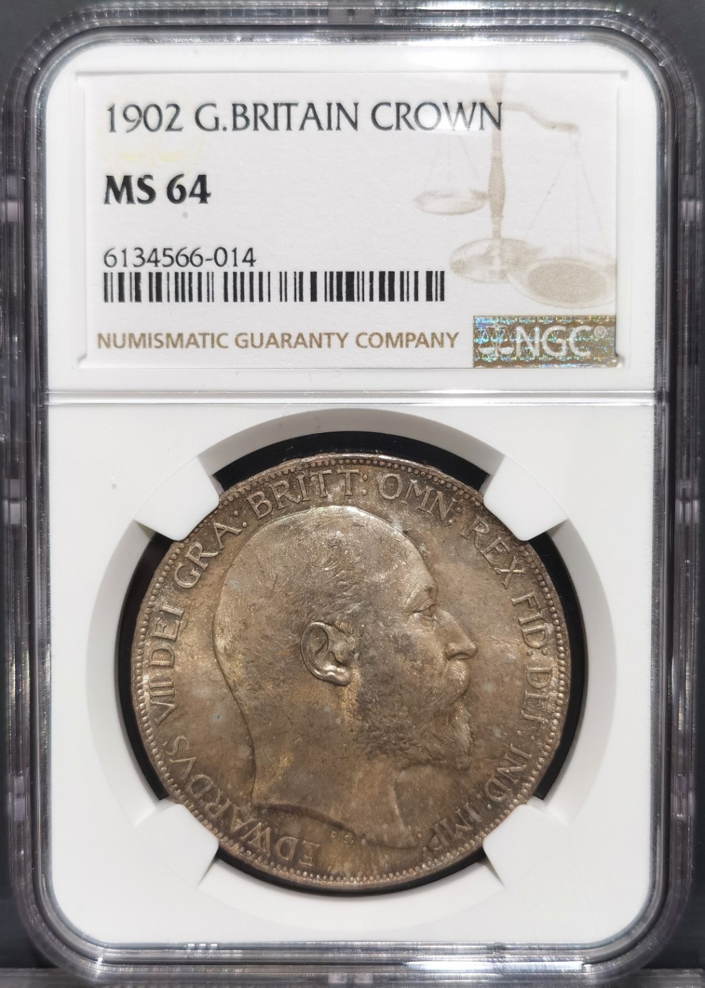 博洋堂“大航海之辉”世界钱币精品专场暨第012期（全场包邮） NGC MS64 英国1902年爱德华七世马剑克朗 普制高分比精制更加难得