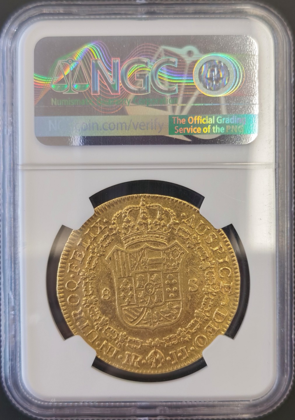 博洋堂“大航海之辉”世界钱币精品专场暨第012期（全场包邮） NGC AUD 西属哥伦比亚1784年卡洛斯三世8Escudos27克金币 状态非常好 克书价高