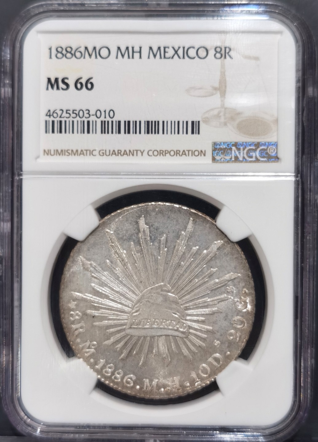 博洋堂“大航海之辉”世界钱币精品专场暨第012期（全场包邮） NGC MS66 墨西哥1886年MO MH版花边鹰洋，丝滑底板，原卷暴光，NGC最高分