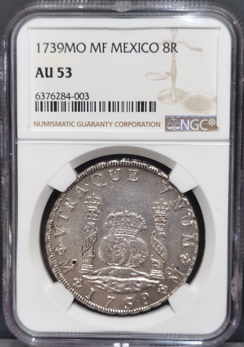 博洋堂“大航海之辉”世界钱币精品专场暨第012期（全场包邮） NGC AU53 西属墨西哥1739年菲利普五世地球双柱8里亚尔 原味高品 早期难得 收藏必选