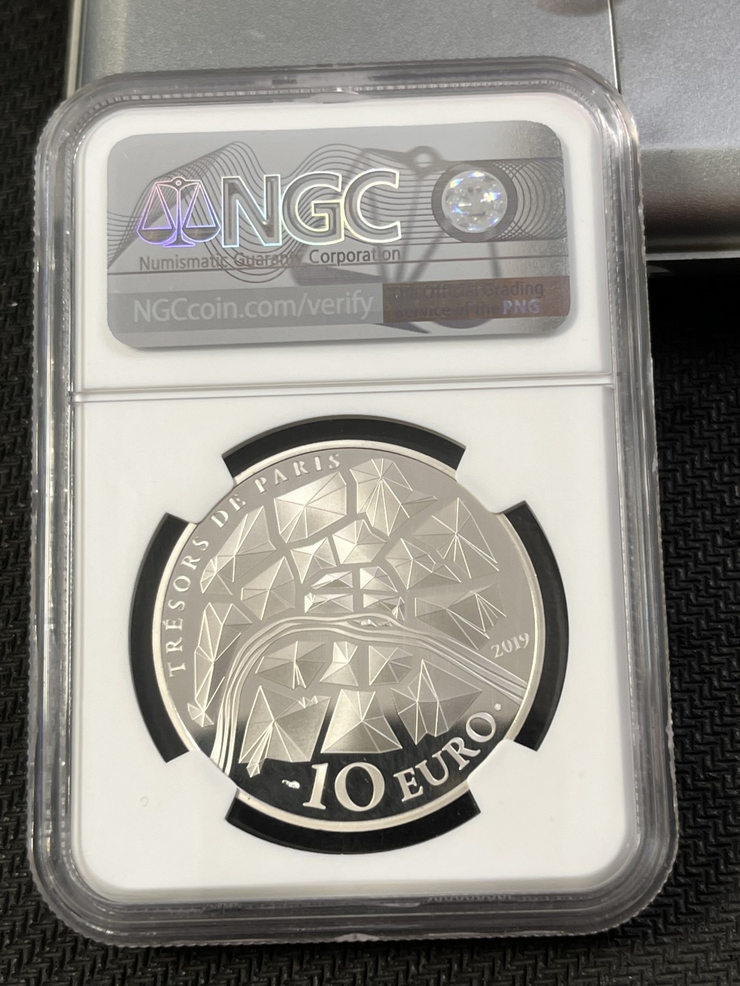 【海寧潮A】获奖法国2019年埃菲尔铁塔镀金镀铑银币NGC-PF70首期原盒证书
