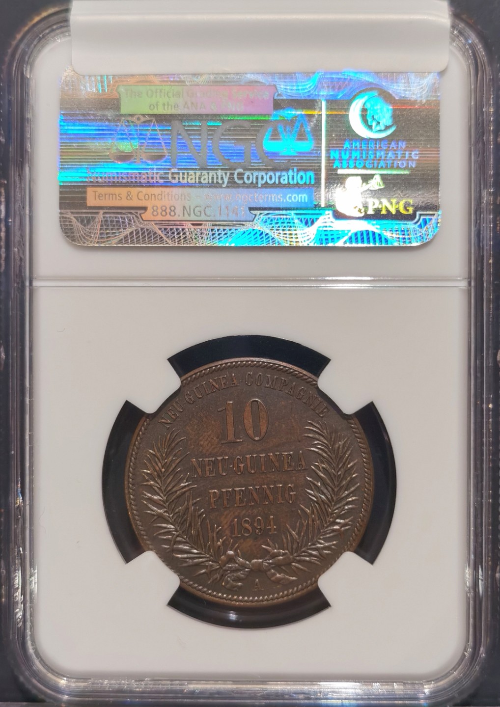 博洋堂“大航海之辉”世界钱币精品专场暨第012期（全场包邮） NGC MS63BN 德国新几内亚1894年10 芬尼铜币，细节超棒低评