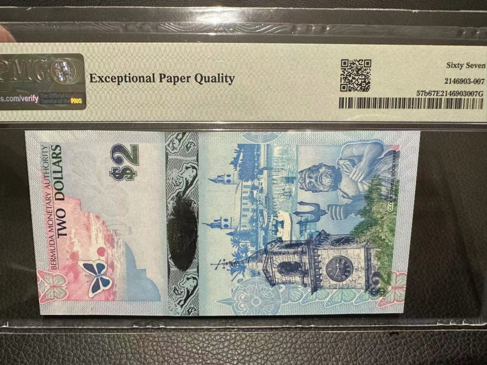 《外钞收藏家》第二百四十期（连拍第三场） 2009年百慕大2刀 PMG67 无47 A/1 生日号