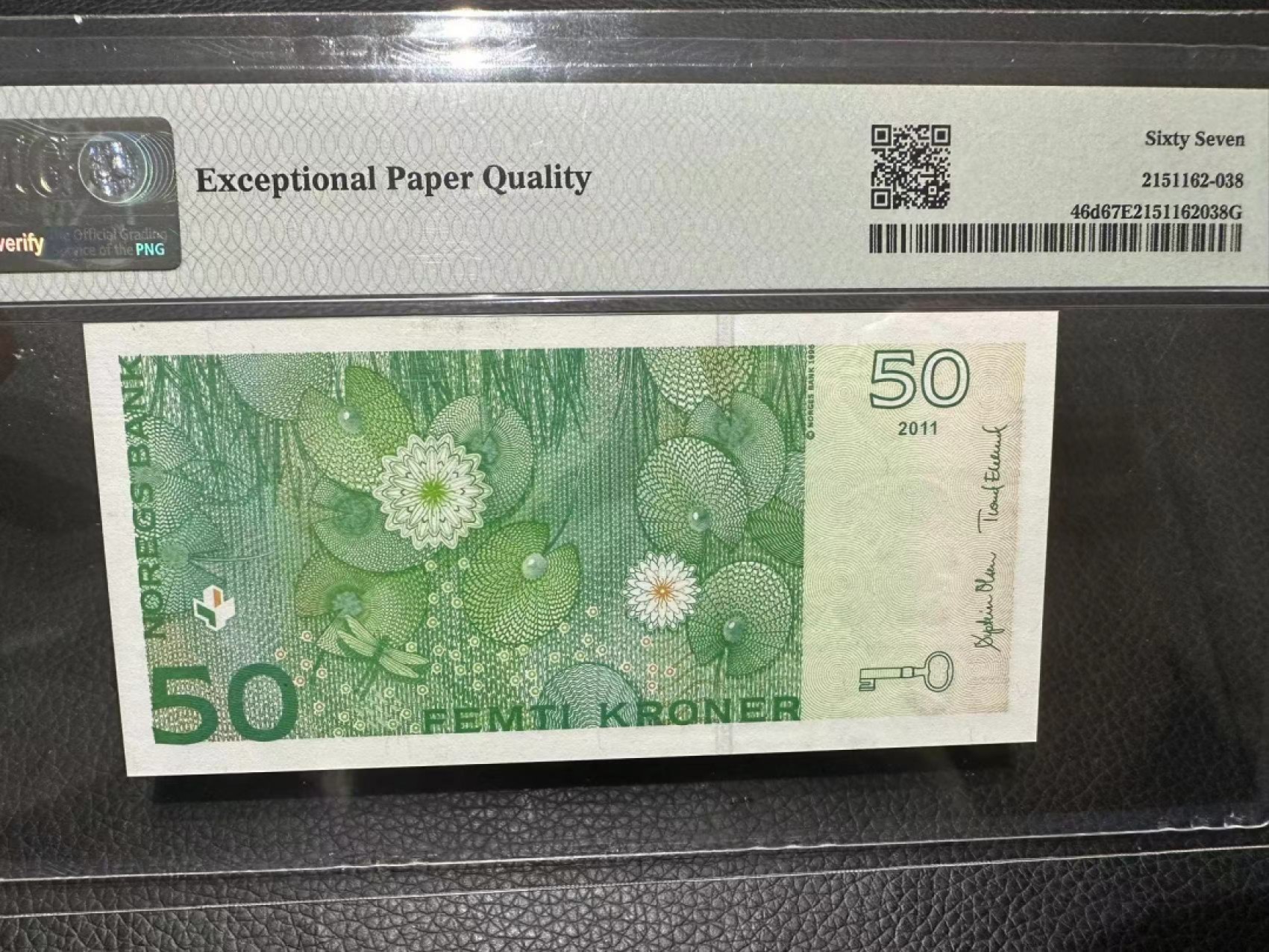 《外钞收藏家》第二百四十期（连拍第三场） 2011-15年挪威50克朗 A冠 PMG67 无47