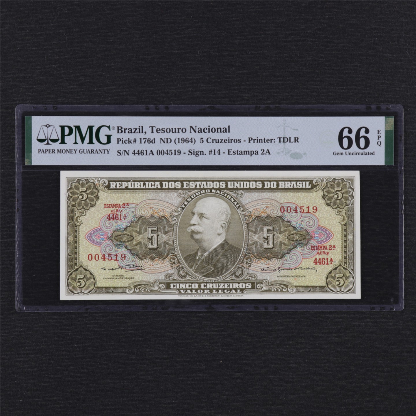 【亘邦集藏】第146期拍卖 1964年 巴西5Cruzeiros PMG 66EPQ 004519