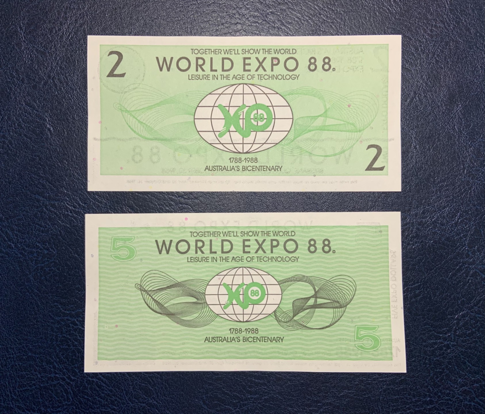收藏联盟Quantum Auction 第226期拍卖 澳大利亚1988年布里斯班世博会代金券2-5元 品相全新UNC 雕刻版 
