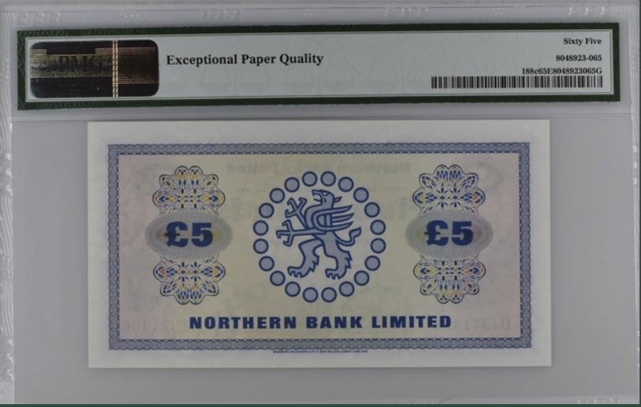 收藏联盟Quantum Auction 第226期拍卖 北爱尔兰北方银行1974-76年5镑 PMG65