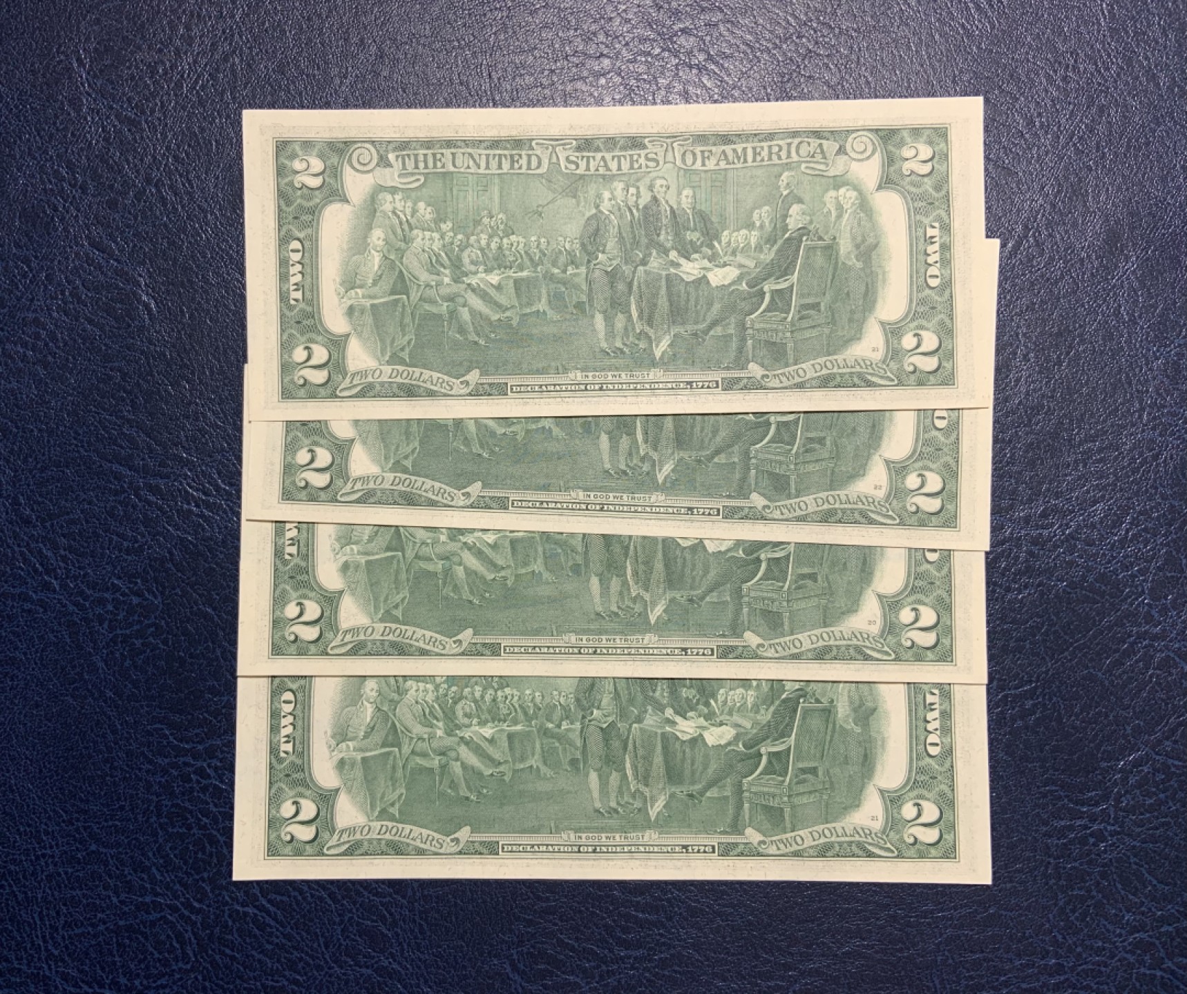 收藏联盟Quantum Auction 第226期拍卖 美国1976年联邦储备券2元4连号 品相全新UNC左 侧联储C区印上移位错钞与文字重叠