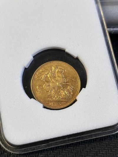 【海寧潮】英国1887年马剑屠龙7.96克精制纪念金币，直径22毫米