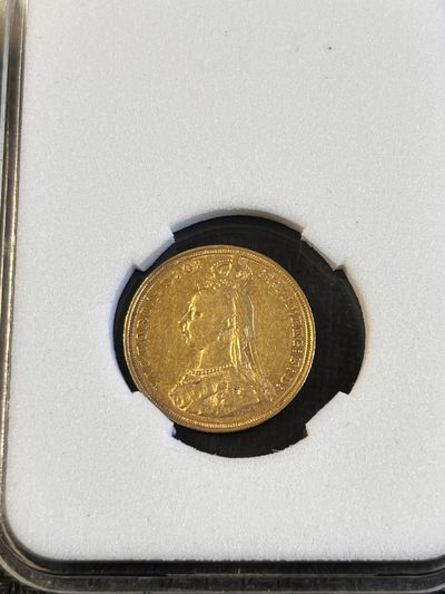 【海寧潮】英国1887年马剑屠龙7.96克精制纪念金币，直径22毫米
