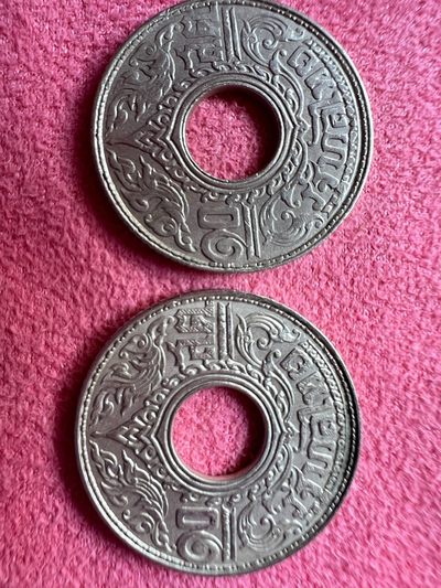 1847柬埔寨罕见打制红鸟币（带吉字） - 1941泰国拉玛八世10萨当银币2枚