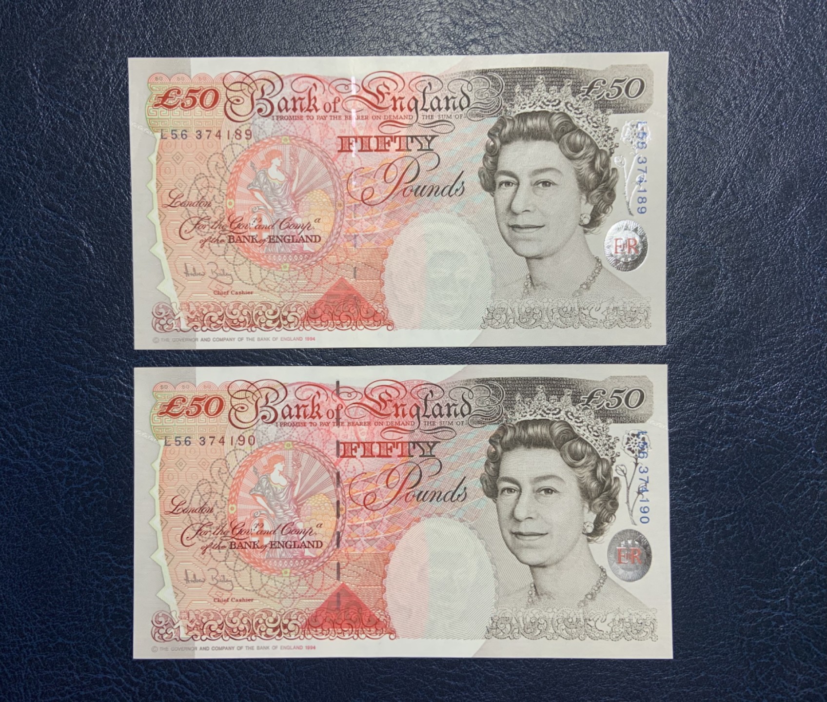 收藏联盟Quantum Auction 第226期拍卖 英国1994版50镑两连号 品相UNC 角微瑕，细节如图