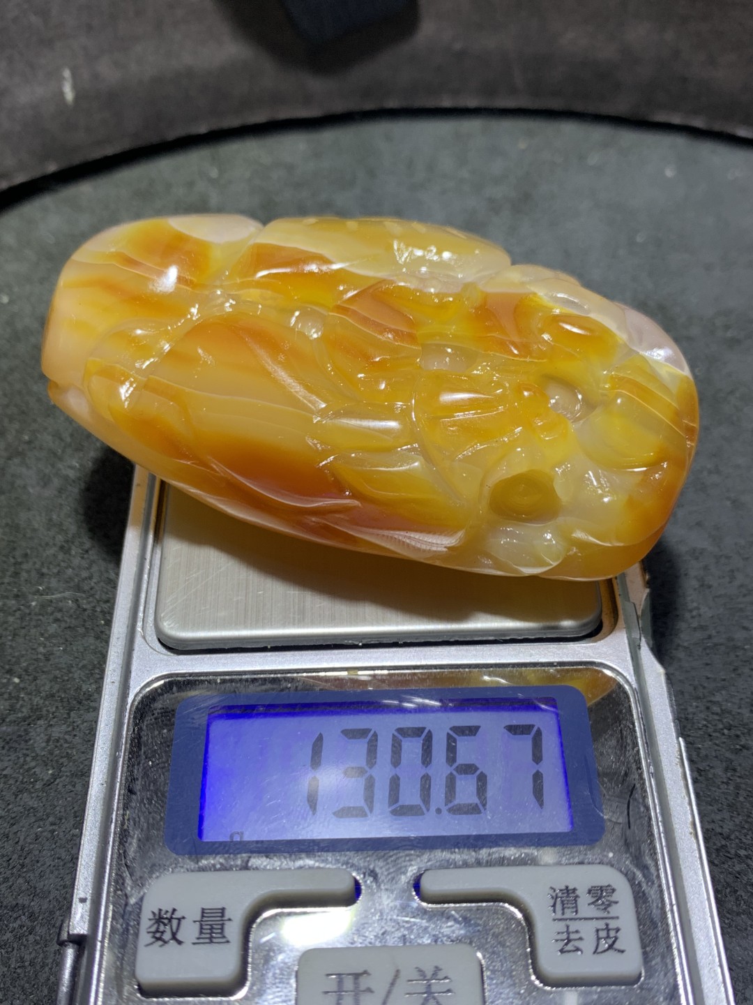 重器天然马达加斯加高玉化玛瑙手工雕刻如意招财金蟾把件一个
