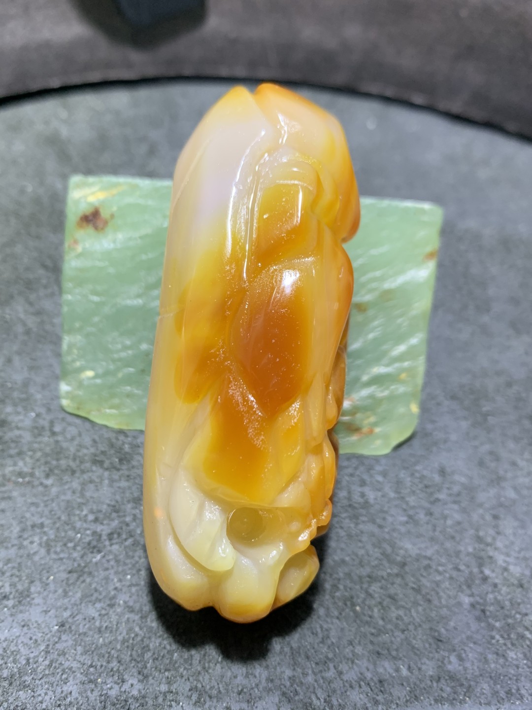 重器天然马达加斯加高玉化玛瑙手工雕刻如意招财金蟾把件一个