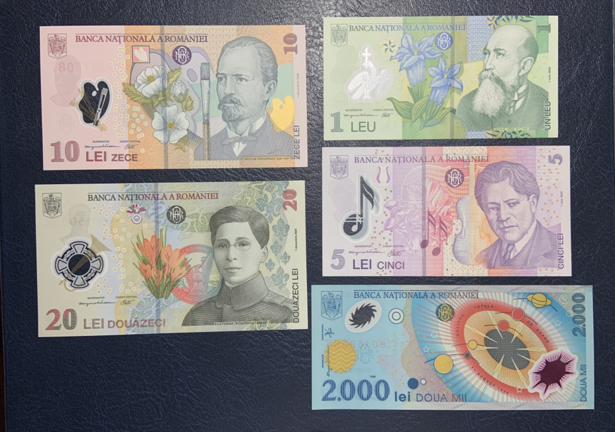 收藏联盟Quantum Auction 第226期拍卖 罗马尼亚2005-2021年1-20列伊和1999年1000列伊纪念钞 品相全新UNC