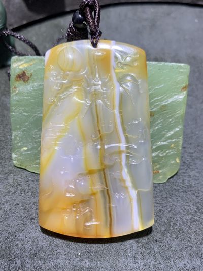 放福利！！精美天然缠丝玛瑙雕刻山水牌子一块， - 放福利！！精美天然缠丝玛瑙雕刻山水牌子一块，