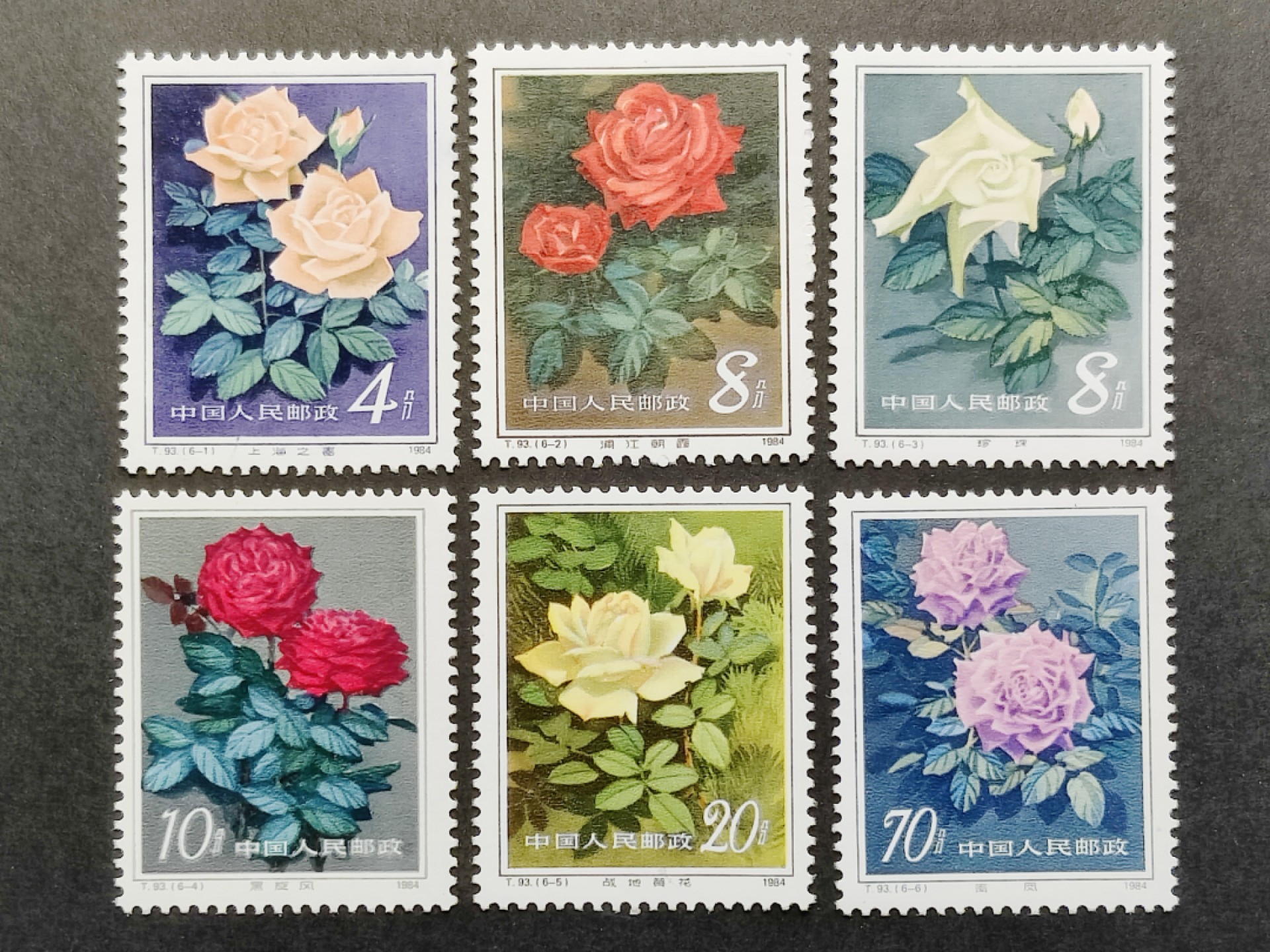 洪涛臻品批发群  精选邮票限时拍卖第一百四十五期 T93月季花 新全套 原胶润亮！ 完美过灯！OG全品！
