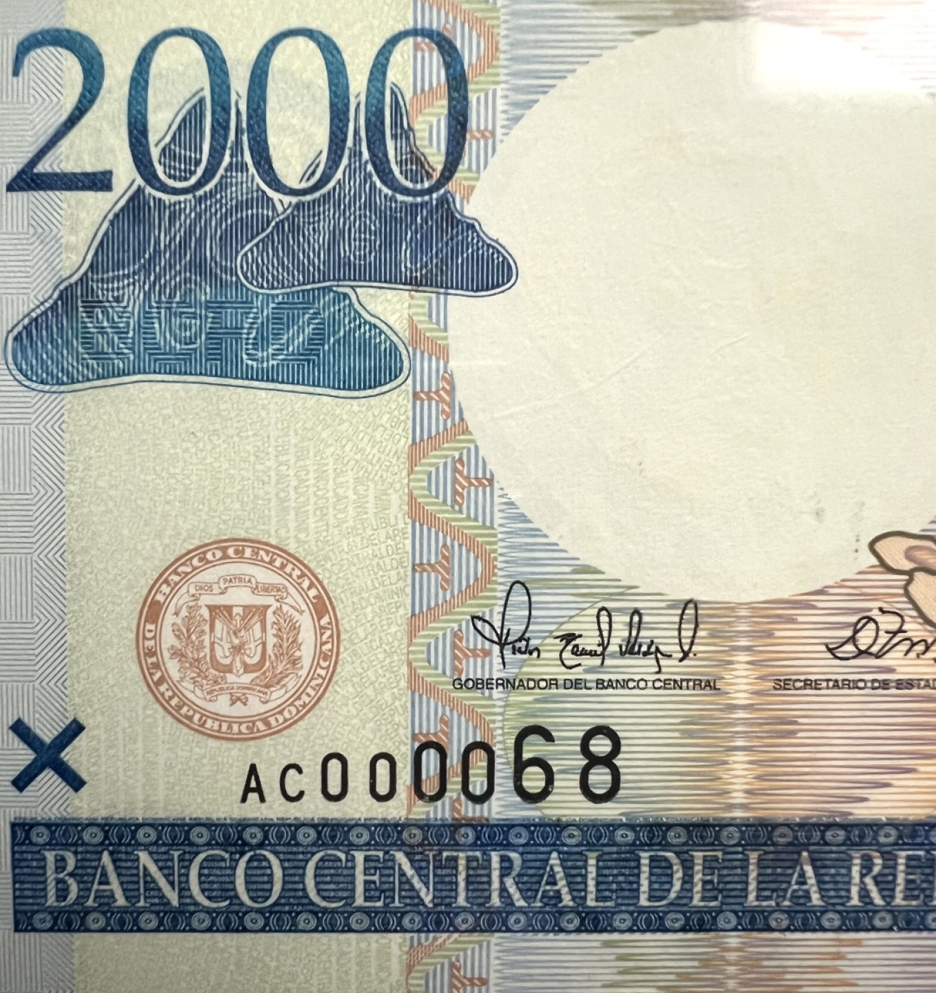 2025第25场（总第225期）：精品测试钞、纪念钞、塑料钞、连体钞综合场 两位小号/圆圆号000068 多米尼加2000年版“千禧年”2000比索纪念钞（PMG65季军分）