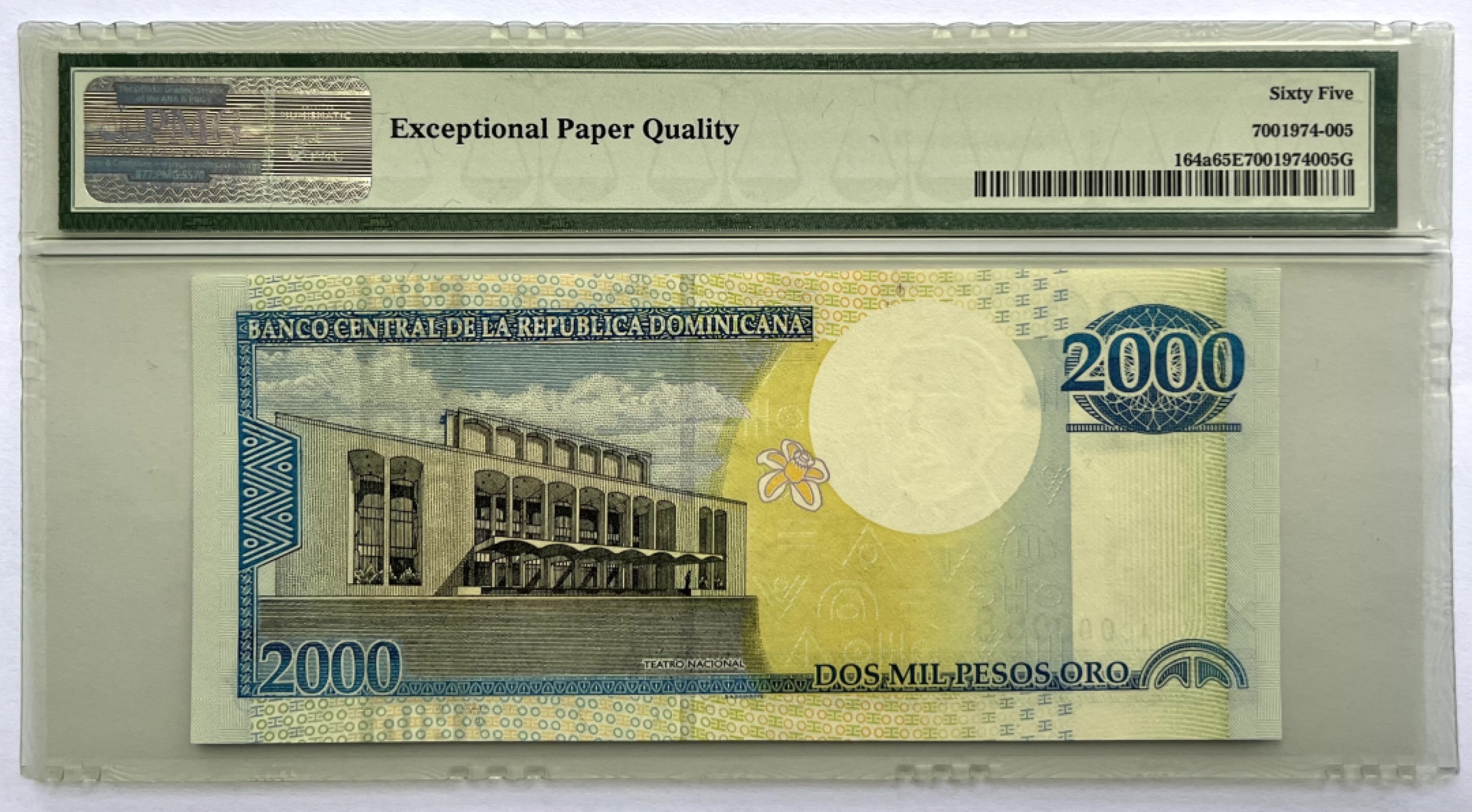 2025第25场（总第225期）：精品测试钞、纪念钞、塑料钞、连体钞综合场 两位小号/圆圆号000068 多米尼加2000年版“千禧年”2000比索纪念钞（PMG65季军分）
