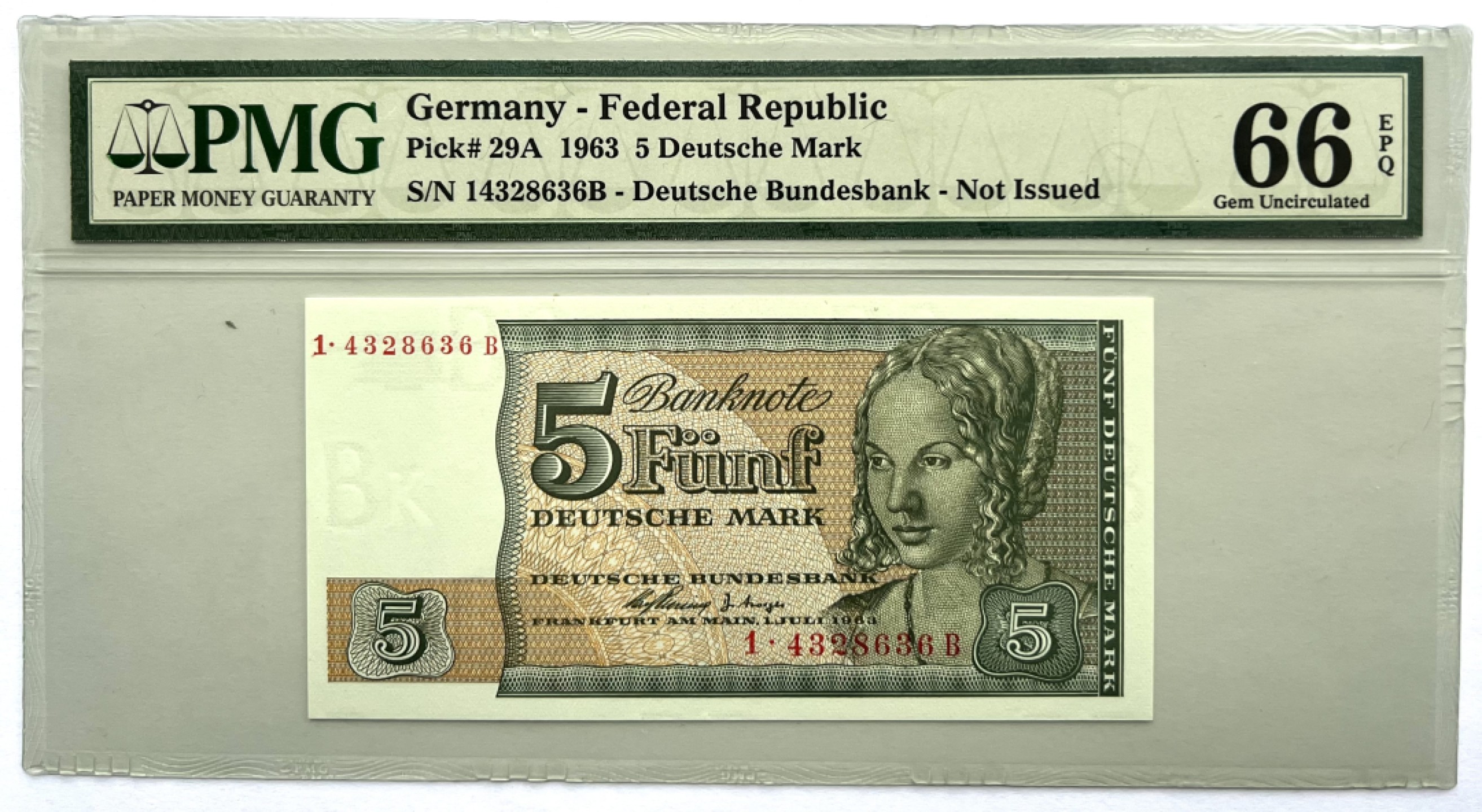 2025第25场（总第225期）：精品测试钞、纪念钞、塑料钞、连体钞综合场 超罕见未发行 德国西柏林储备保留票据5马克（PMG66）