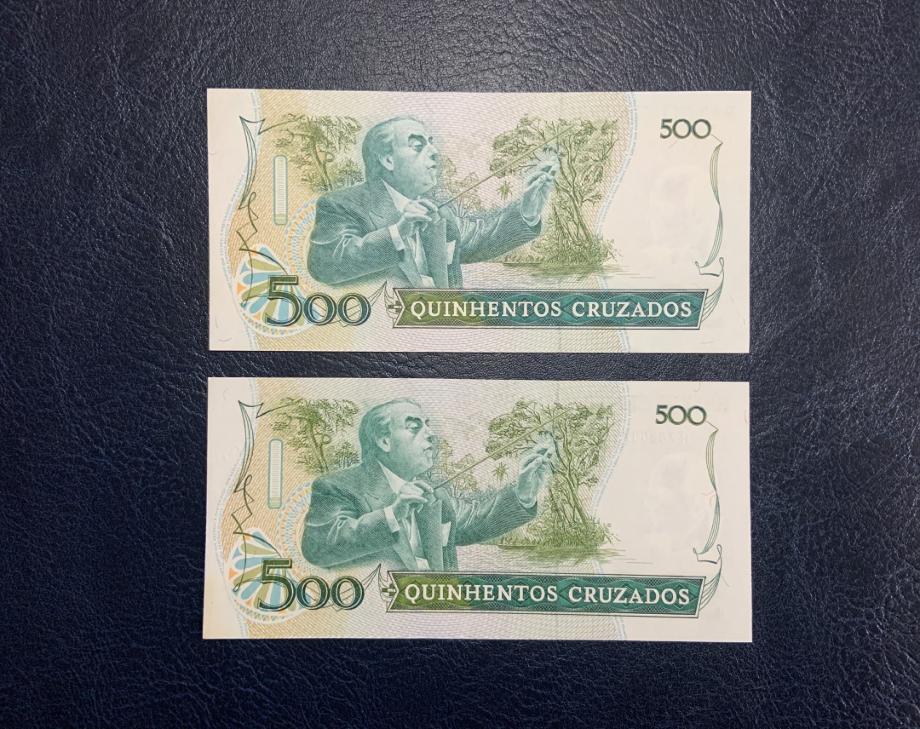 收藏联盟Quantum Auction 第226期拍卖 巴西1987年500克鲁兹 品相UNC  豹子号111 777 边缘有黄 细节如图 作曲家维拉.罗伯斯