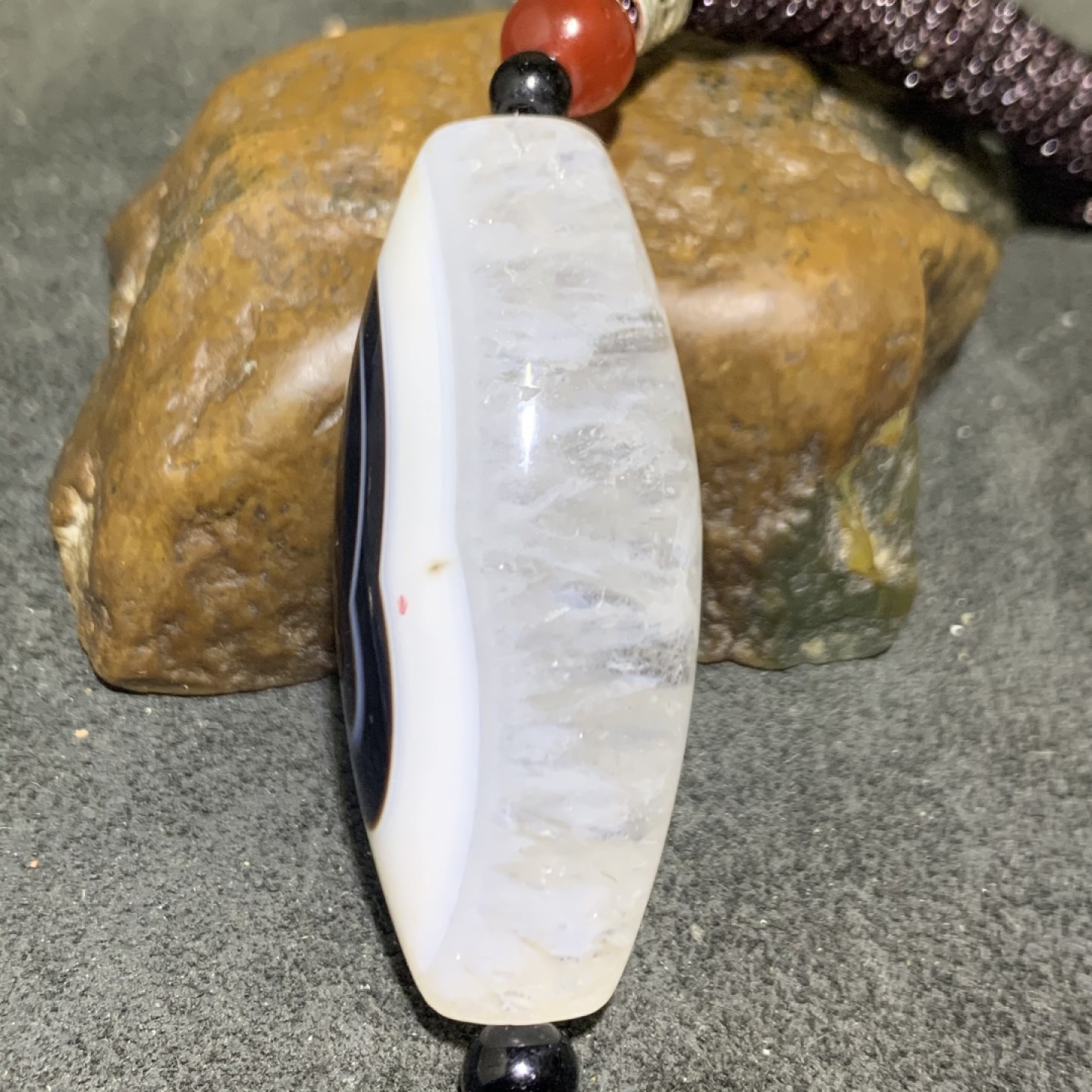 精美高玉化药师玛瑙天眼水晶天珠形大桶珠一颗