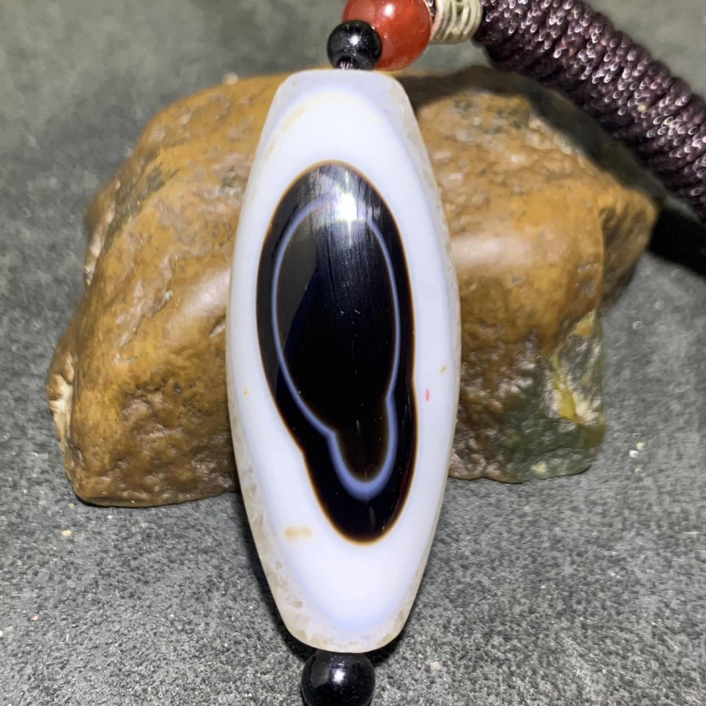 精美高玉化药师玛瑙天眼水晶天珠形大桶珠一颗