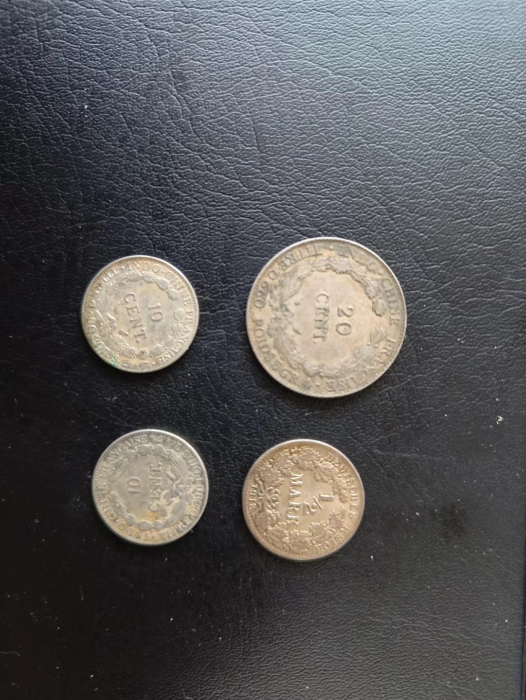 印支坐洋1937，20分，10分，德国马克小银币一共四枚