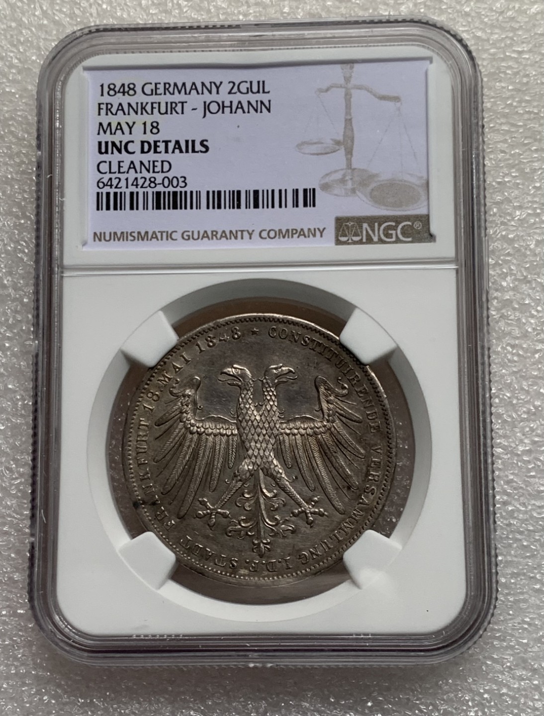 瓶子🏺第75期拍卖会 德国法兰克福1848年宪法2盾大银币