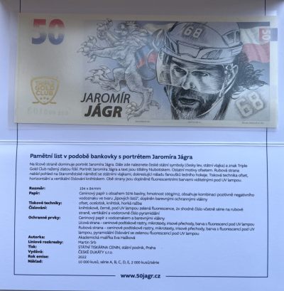 2023第4场（总103期）：罕见精品纪念钞、测试钞综合场 - NHL不老传奇—-捷克著名冰球运动员“亚罗米尔·雅格尔诞辰50周年”限量版纪念券册装UNC（C系列百位小号103）