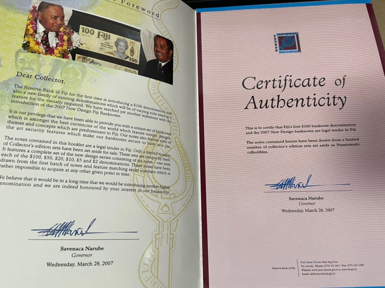 【Blue Auction】✨世界纸币精拍第280期——喜迎新春特别场【精】 【一组6张全套原装带册 首发2722全同小号】斐济 2007年2-100元 女王纸币 非常精美 全新UNC