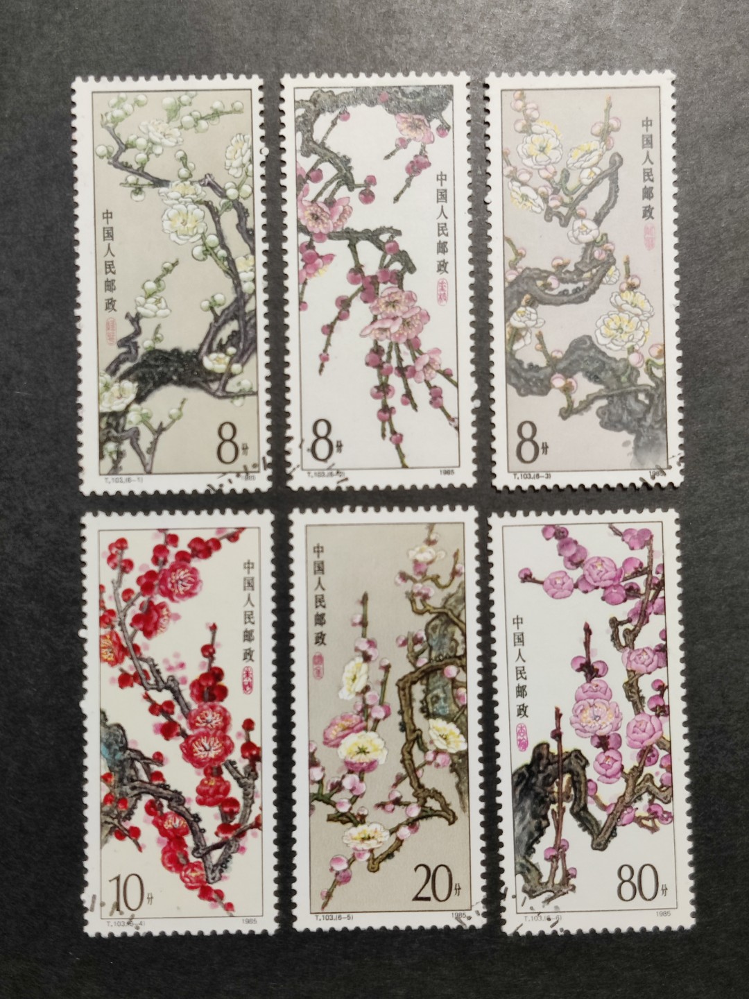 洪涛臻品批发群  精选邮票限时拍卖第一百四十八期 T103梅花 全套盖销无胶 【JT票盖销票很少,买到全靠运气】
