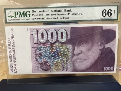 【Blue Auction】✨世界纸币精拍第281期——新年首拍【精】 - 【亚军分 仅2张更高】瑞士 1980年1000法郎 PMG66EPQ 经典大蚂蚁 A冠 精美 
