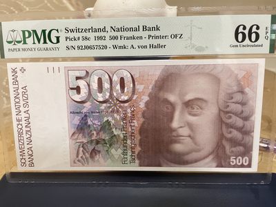 【Blue Auction】✨世界纸币精拍第281期——新年首拍【精】 - 瑞士 1992年500法郎 PMG66EPQ 经典大胖子 精美 