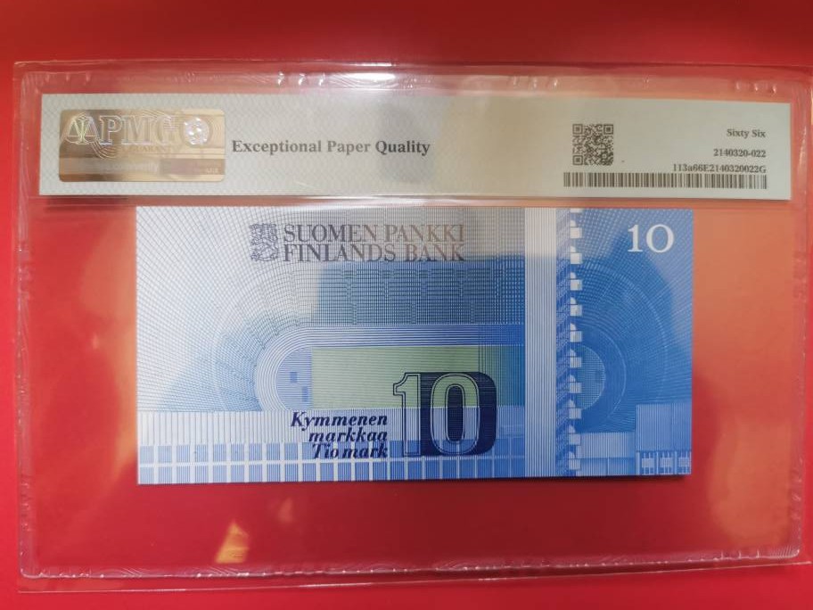 芬兰10马克 1986年 P-113a 欧洲纸币 实物图 UNC