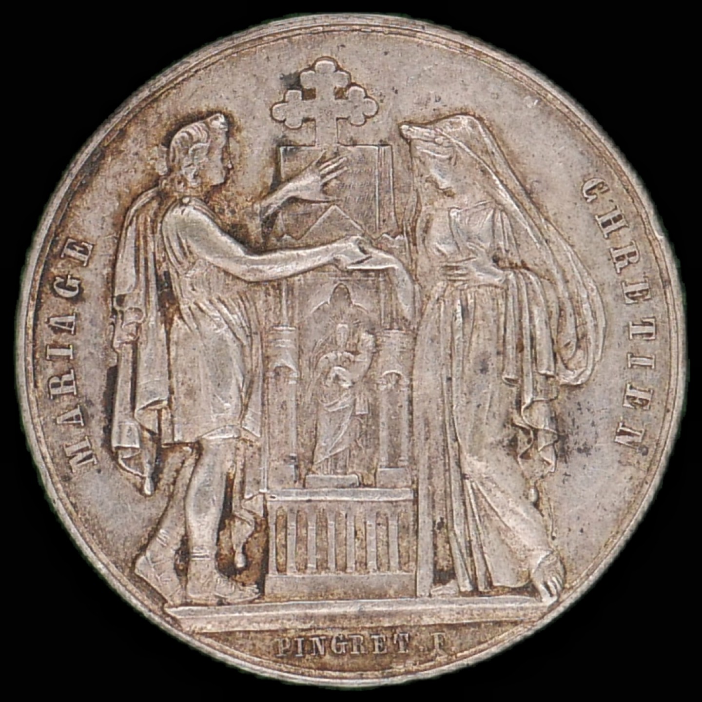 勋章奖章交易所1月27日（初六）法国币章专场 法国银质结婚纪念章，约12.19g