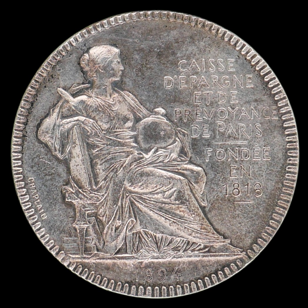 勋章奖章交易所1月27日（初六）法国币章专场 法国银质1894巴黎储蓄银行银章，约16.24g