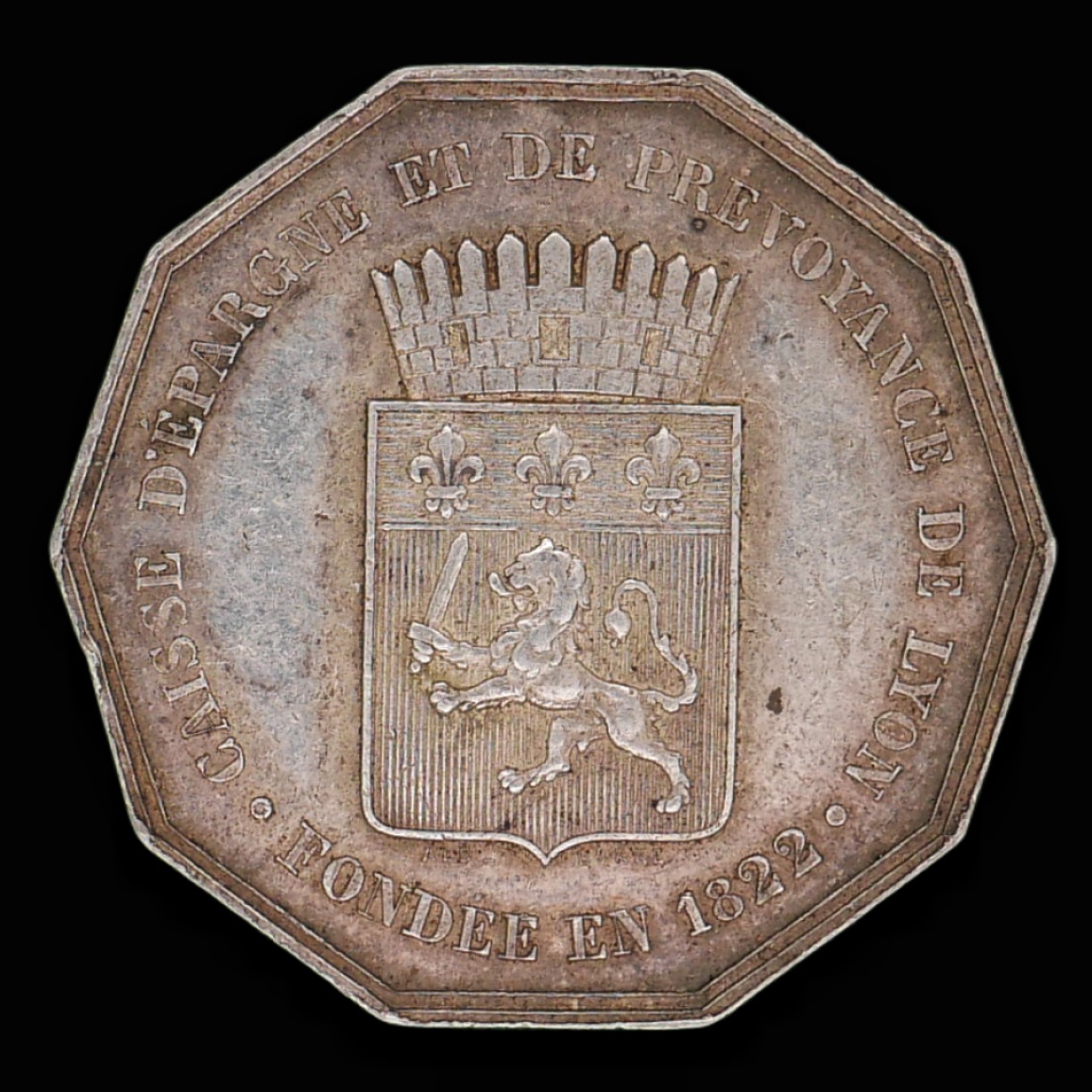 勋章奖章交易所1月27日（初六）法国币章专场 法国银质1822里昂城堡十边代币，约16.4g