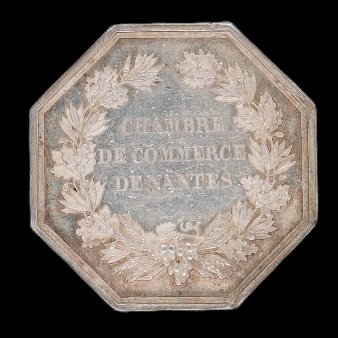 勋章奖章交易所1月27日（初六）法国币章专场 法国银质1860-1880南特商会八角代币，帆船，约13.41g