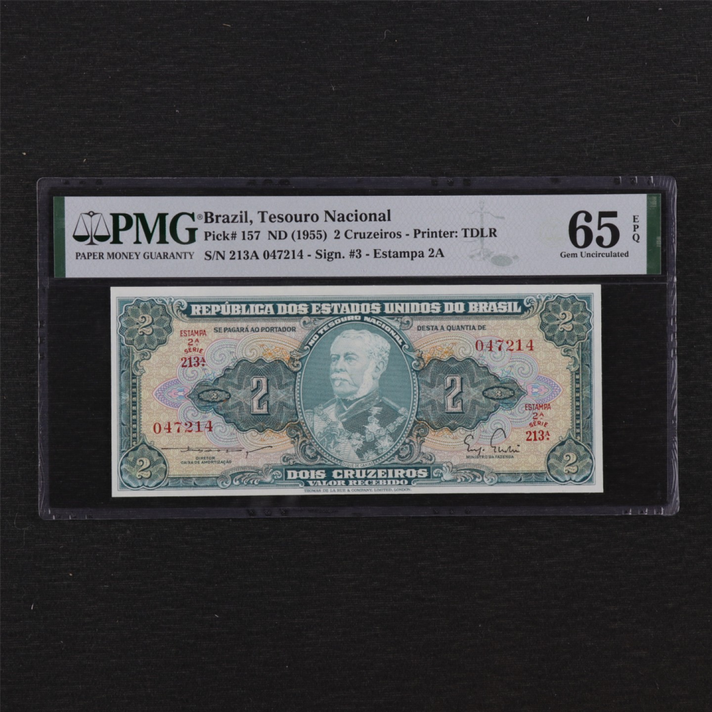 【亘邦集藏】147期拍卖 1955年 巴西2Cruzeiros PMG 65EPQ 047214