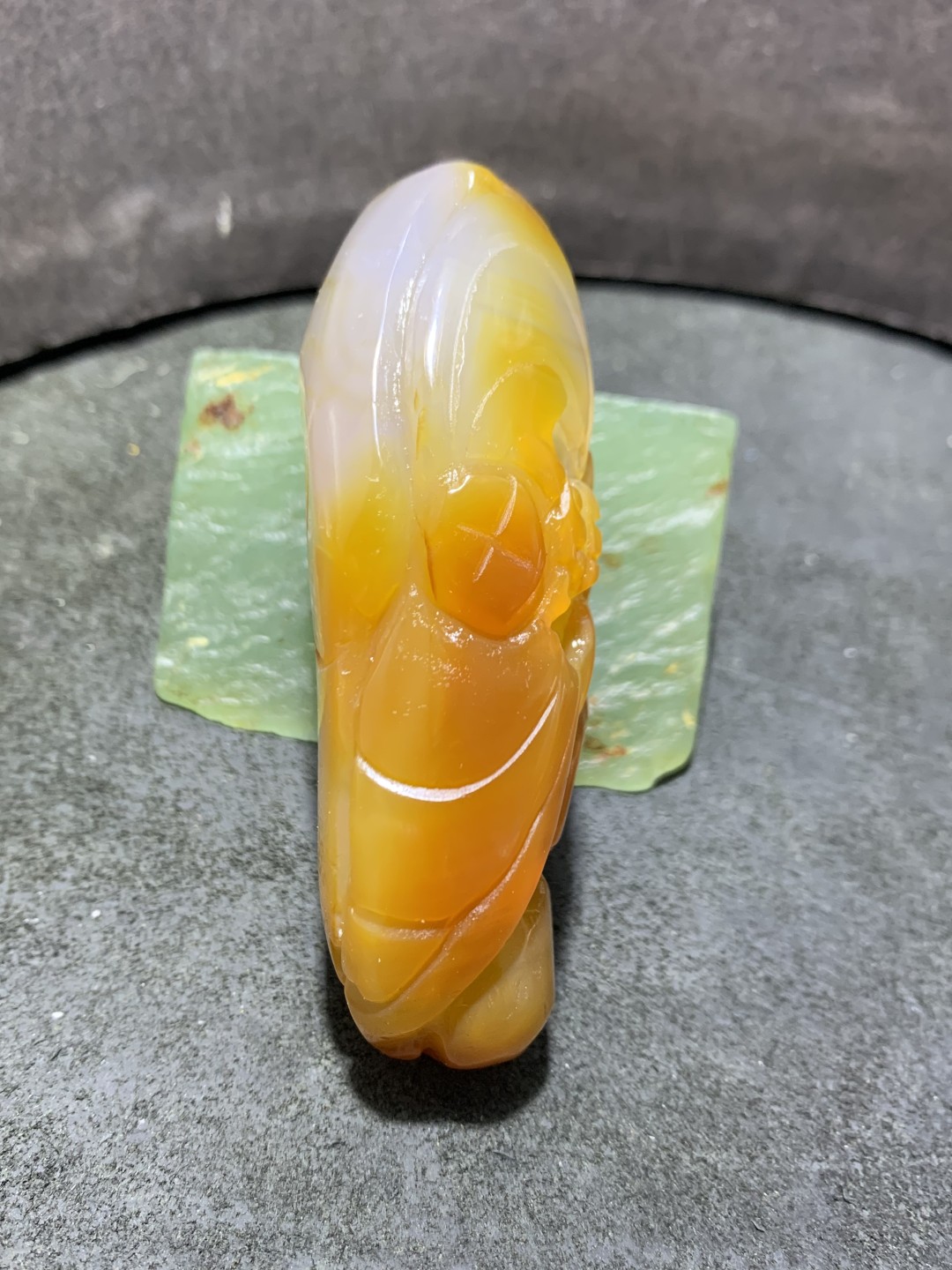 重器天然马达加斯加高玉化玛瑙手工雕刻如意如意蝙蝠把件一个，