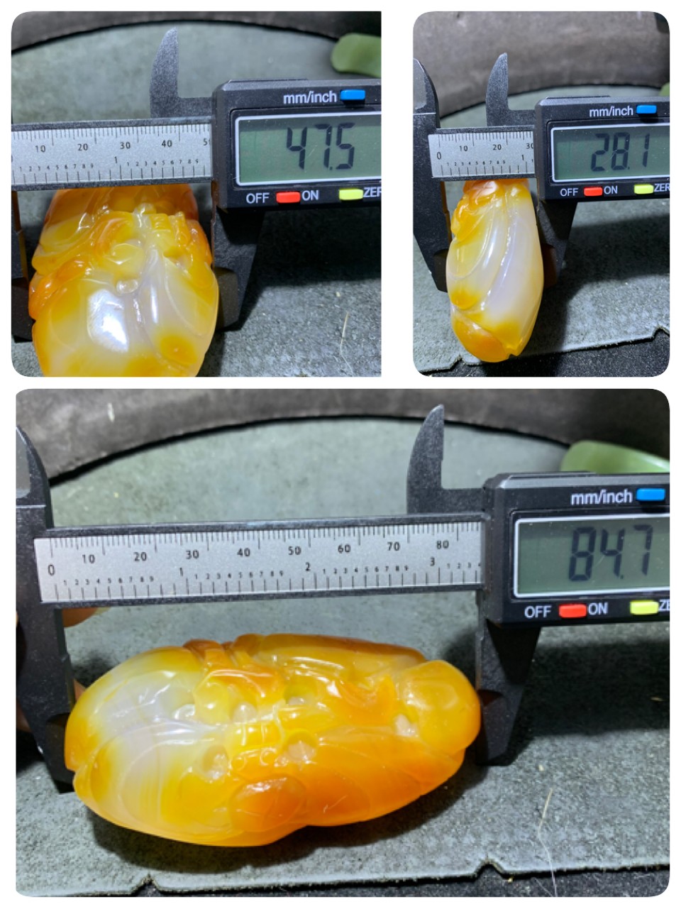 重器天然马达加斯加高玉化玛瑙手工雕刻如意如意蝙蝠把件一个，
