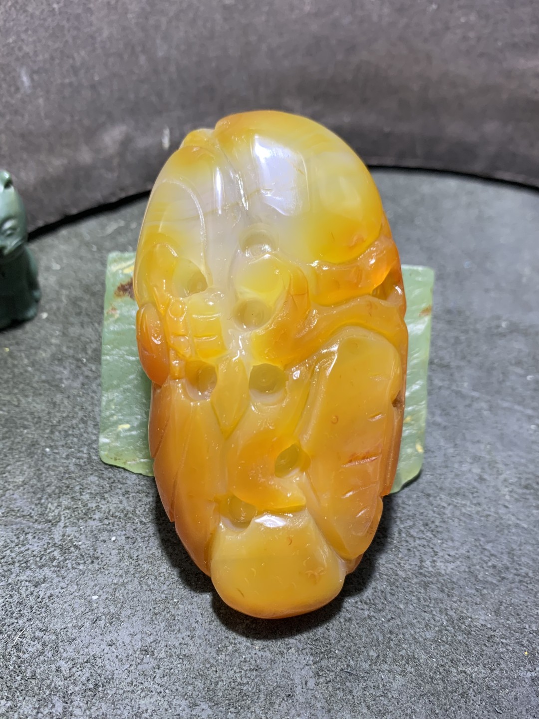 重器天然马达加斯加高玉化玛瑙手工雕刻如意如意蝙蝠把件一个，