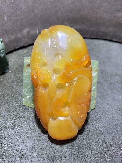 重器天然马达加斯加高玉化玛瑙手工雕刻如意如意蝙蝠把件一个， - 重器天然马达加斯加高玉化玛瑙手工雕刻如意如意蝙蝠把件一个，
