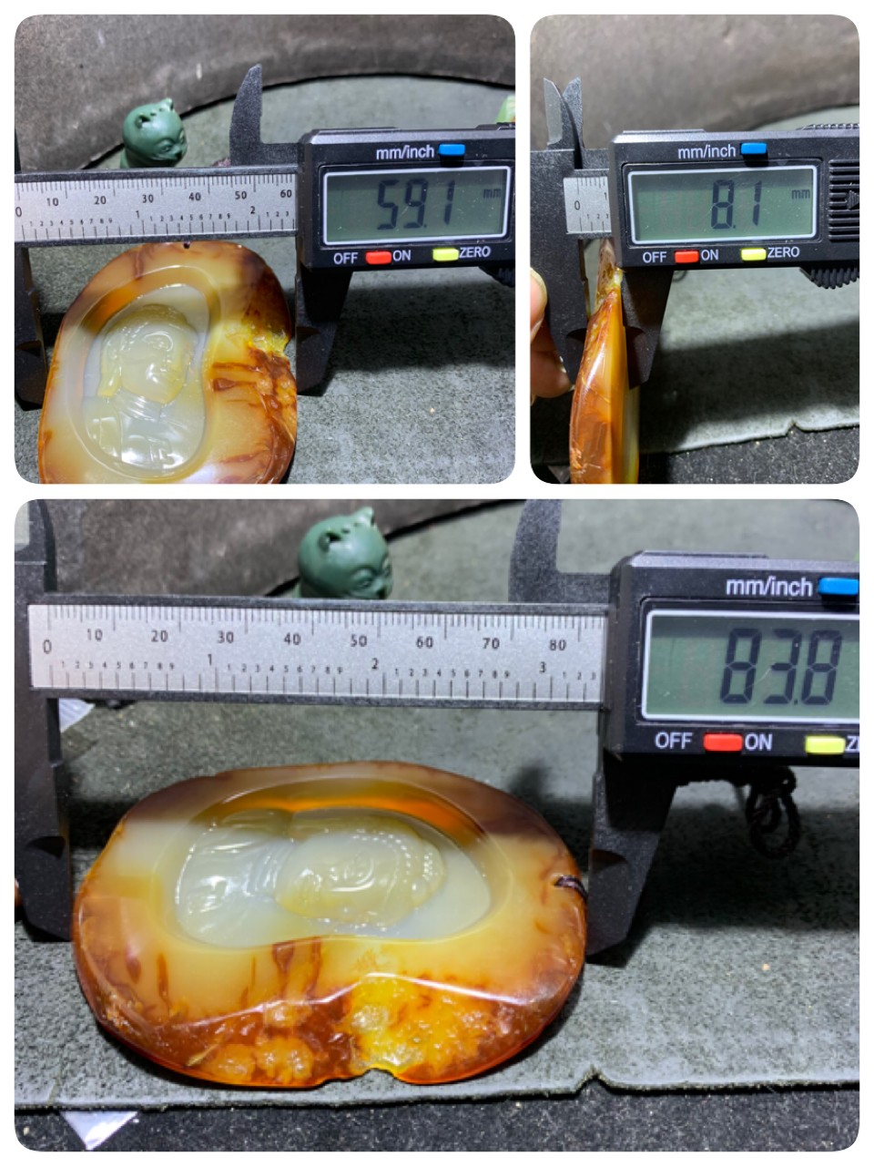 精美天然马达加斯加原皮玛瑙雕刻一心向佛牌子一块